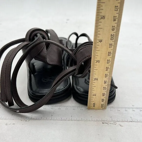 FOWT Dark Brown Split Round Toe Sandals Lace up Strappy Soft Flip Flop Flat Shoe