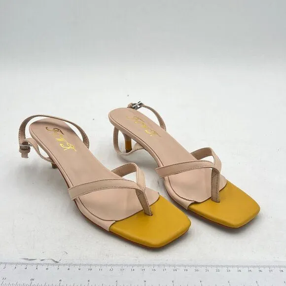 FOWT Slingback Thong with Buckle Flip-Flop Square Toe Kitten Heel Dress Sandals