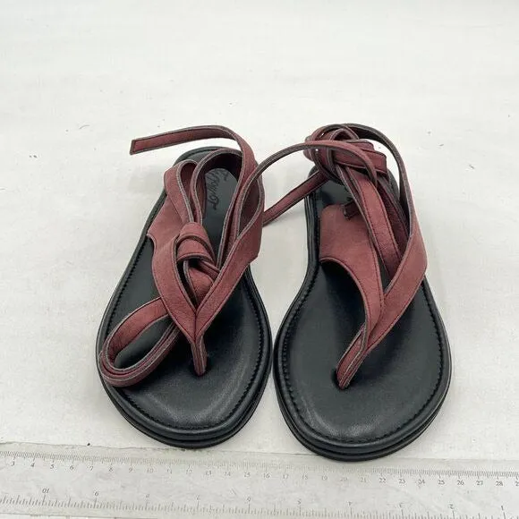 FOWT Wine Split Round Toe Sandals Lace up Strappy Flats Soft Flip Flop Shoes