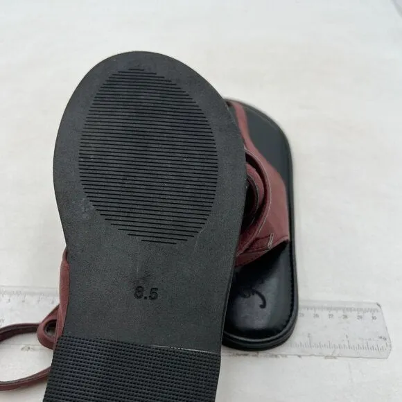 FOWT Wine Split Round Toe Sandals Lace up Strappy Soft Flip Flop Shoes Flats