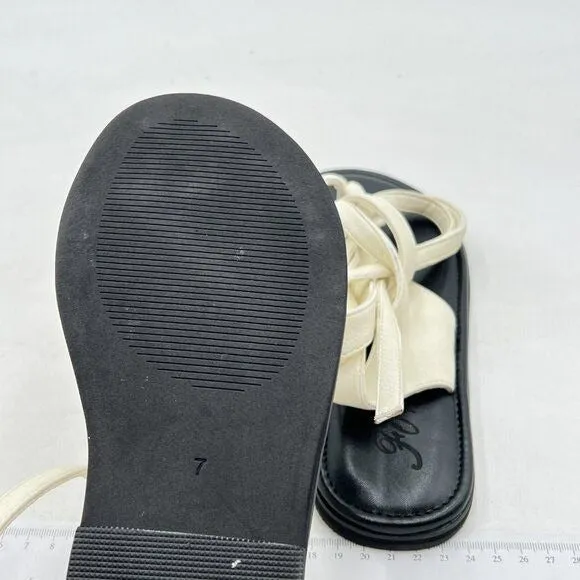 FOWT Women Split Round Toe Sandals Lace up Strappy Comfortable Flats White