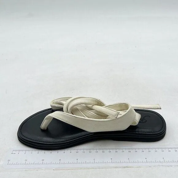 FOWT Women Split Round Toe Sandals Lace up Strappy Comfortable Flats White