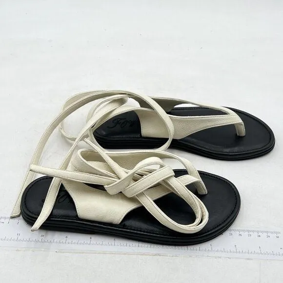 FOWT Women Split Round Toe Sandals Lace up Strappy Comfortable Flats White