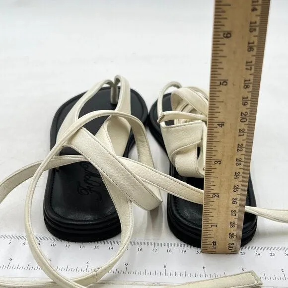 FOWT Women Split Round Toe Sandals Lace up Strappy Comfortable Flats White