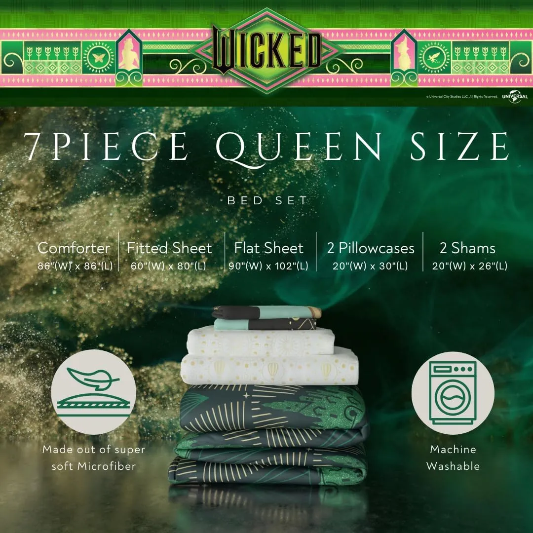 Franco Collectibles Wicked Lux Bedding 7 Piece Super Soft Reversible Comforter and Sheet Set with Sham, Queen, (Officially Licensed Product)