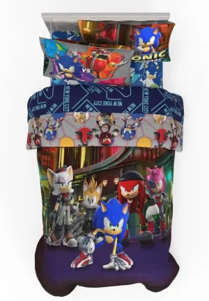 Franco Sonic The Hedgehog Prime Anime Kids Bedding Super Soft Comforter and Sheet Set, 4 Piece Twin Size, (Officially Licensed Product)