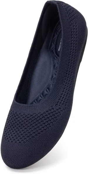 Frank Mully Women's Wide Width Flats Ballet Flats Round Toe Knit Flat Shoes with Arch Support Wide Toe Box