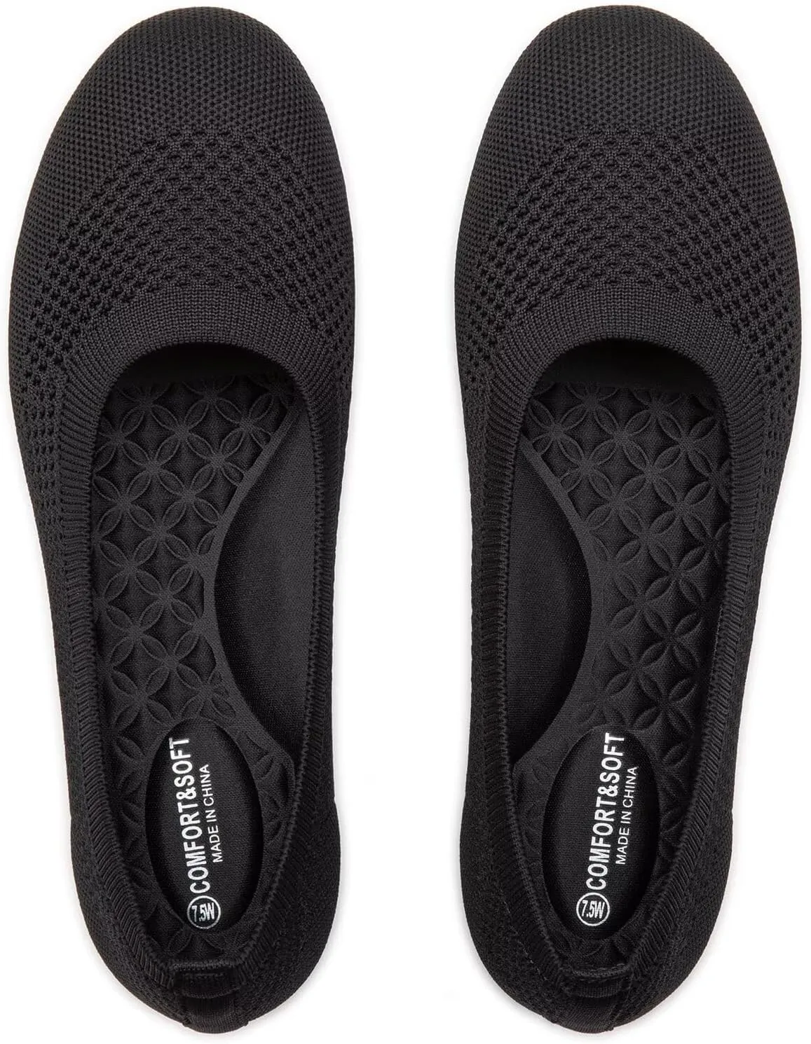 Frank Mully Women's Wide Width Flats Ballet Flats Round Toe Knit Flat Shoes with Arch Support Wide Toe Box