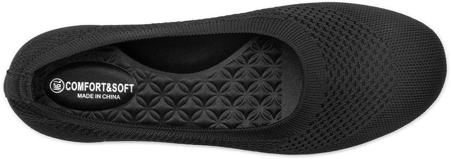Frank Mully Women's Wide Width Flats Ballet Flats Round Toe Knit Flat Shoes with Arch Support Wide Toe Box
