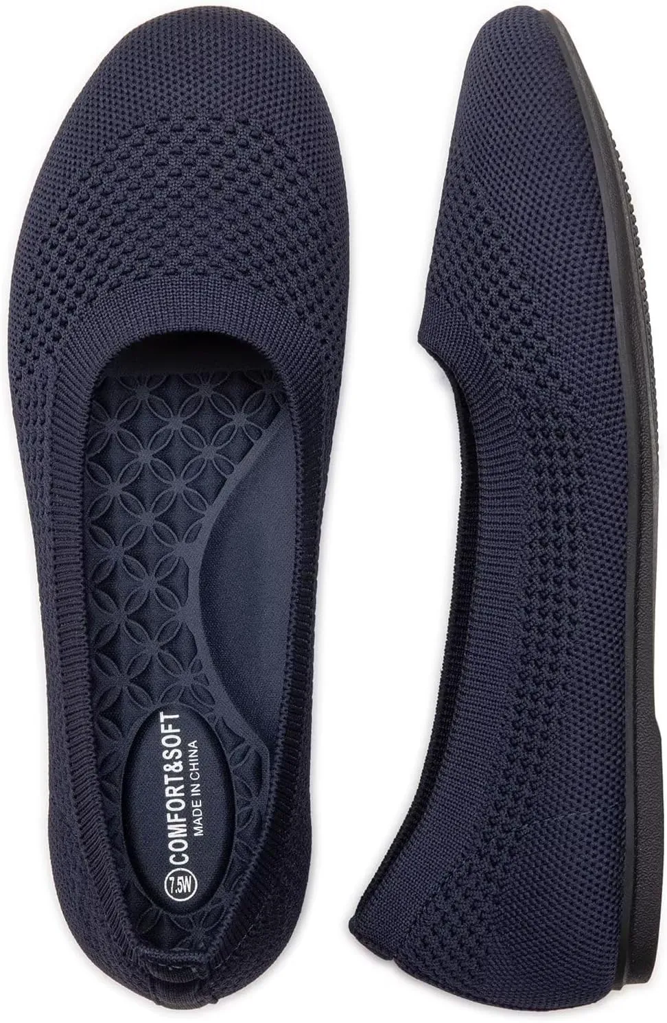 Frank Mully Women's Wide Width Flats Ballet Flats Round Toe Knit Flat Shoes with Arch Support Wide Toe Box