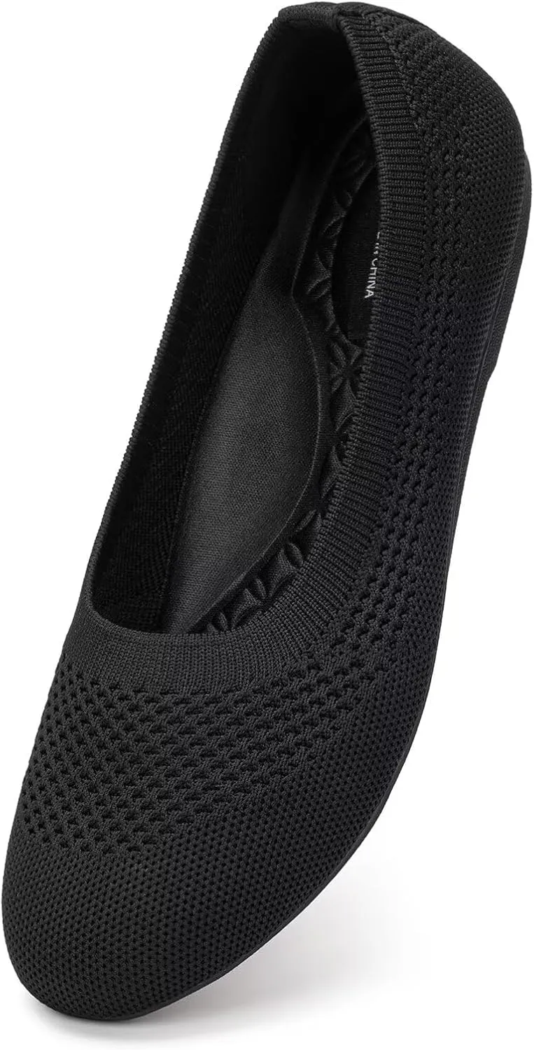 Frank Mully Women's Wide Width Flats Ballet Flats Round Toe Knit Flat Shoes with Arch Support Wide Toe Box