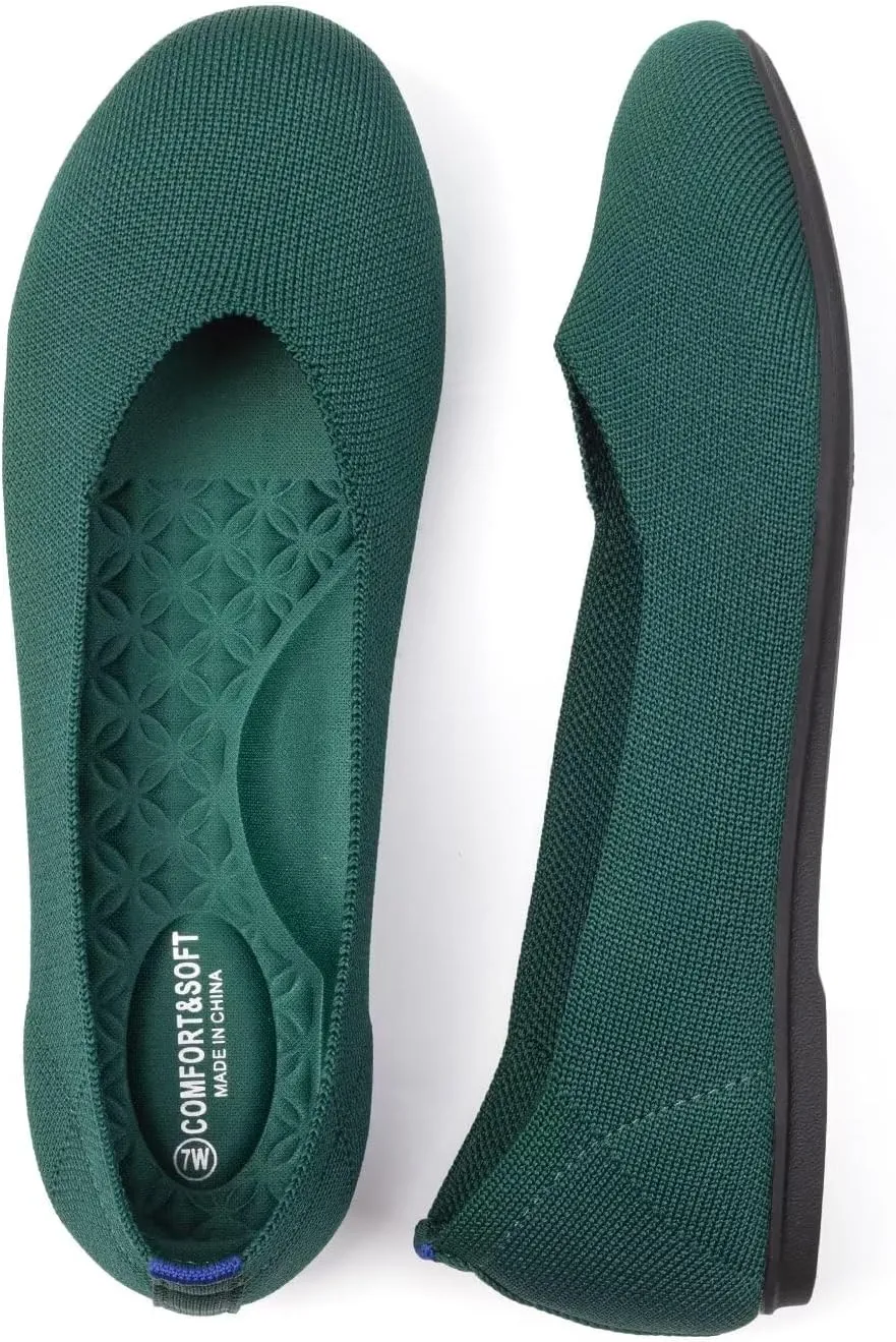 Frank Mully Women's Wide Width Flats Ballet Flats Round Toe Knit Flat Shoes with Arch Support Wide Toe Box