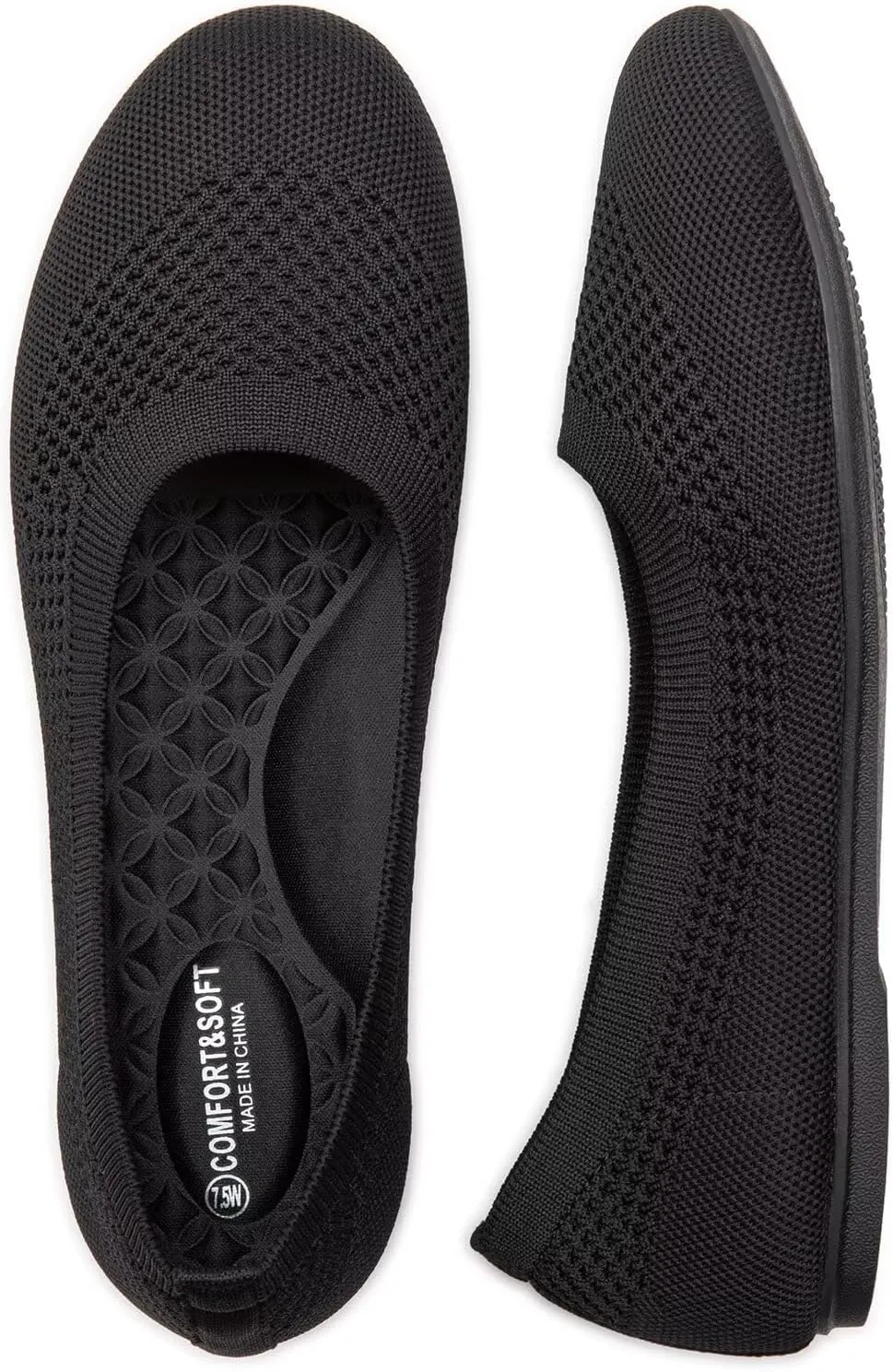 Frank Mully Women's Wide Width Flats Ballet Flats Round Toe Knit Flat Shoes with Arch Support Wide Toe Box