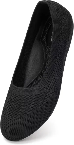 Frank Mully Women's Wide Width Flats Ballet Flats Round Toe Knit Flat Shoes with Arch Support Wide Toe Box