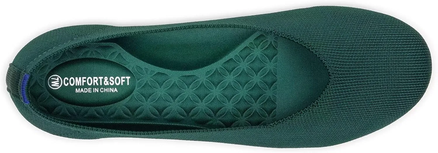Frank Mully Women's Wide Width Flats Ballet Flats Round Toe Knit Flat Shoes with Arch Support Wide Toe Box
