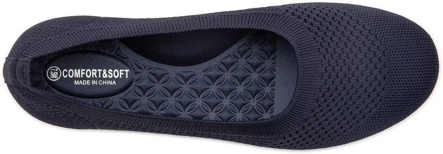 Frank Mully Women's Wide Width Flats Ballet Flats Round Toe Knit Flat Shoes with Arch Support Wide Toe Box