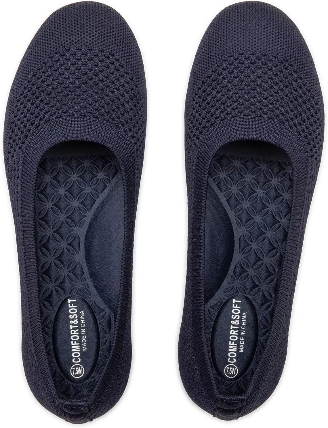Frank Mully Women's Wide Width Flats Ballet Flats Round Toe Knit Flat Shoes with Arch Support Wide Toe Box