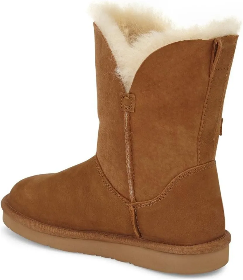 FSJ Women's Mid Calf Fully Fur Lined Winter Snow Boot with Chic Buckles Flat Shoe 4-15 US