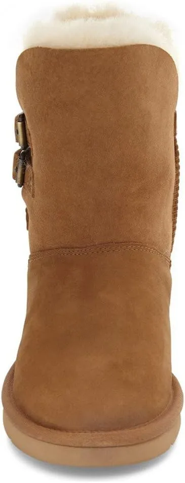 FSJ Women's Mid Calf Fully Fur Lined Winter Snow Boot with Chic Buckles Flat Shoe 4-15 US