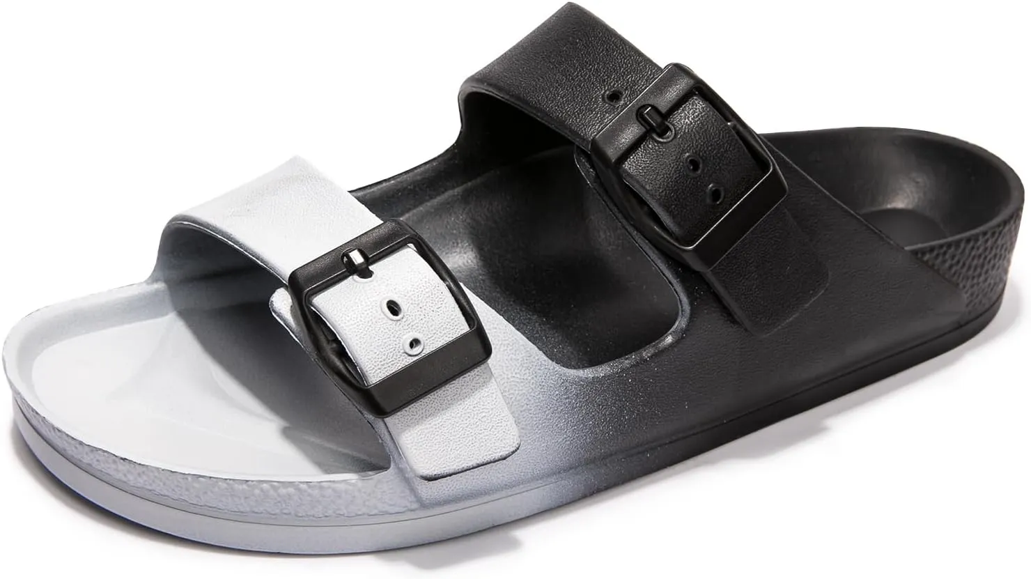 FUNKYMONKEY Women's Comfort Slides Double Buckle Adjustable Plastics Flat Sandals