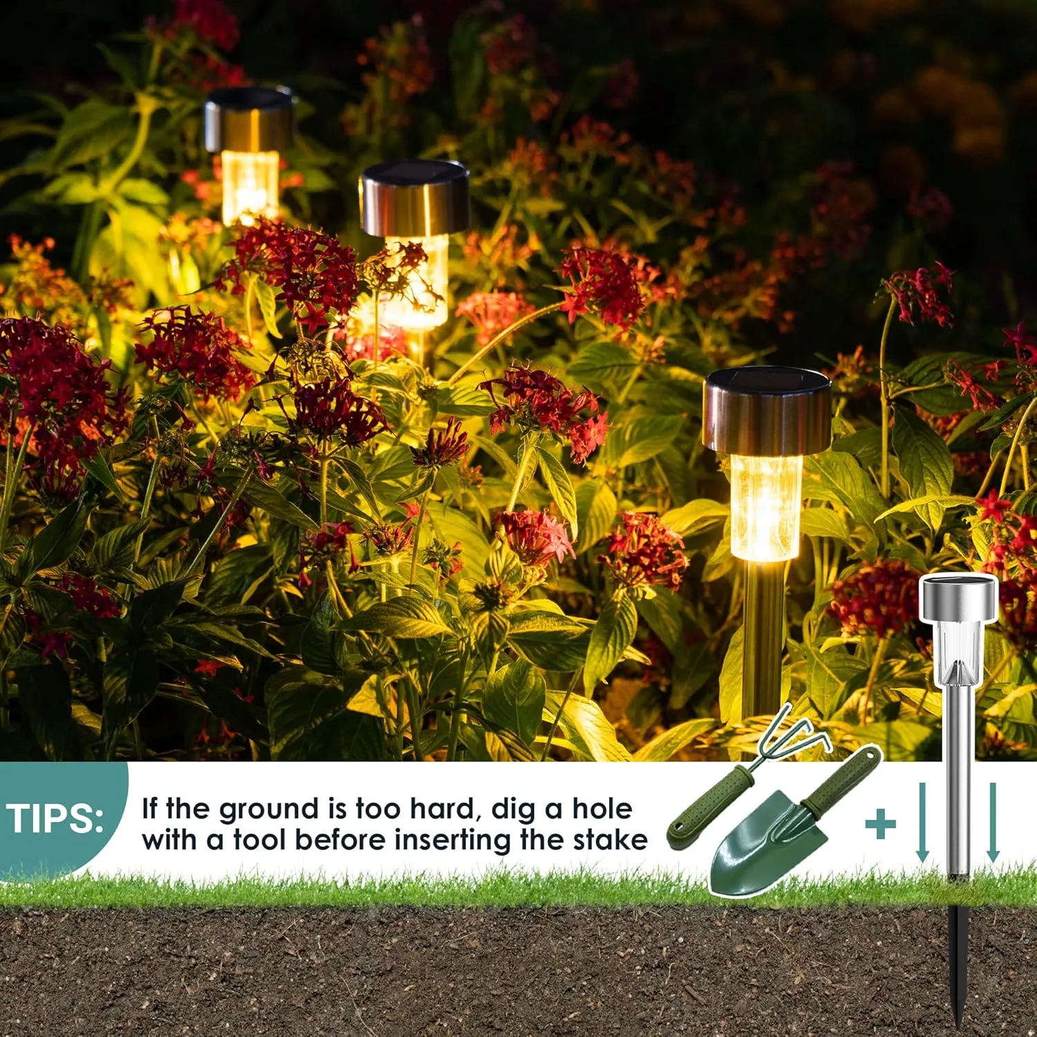 GIGALUMI Solar Lights Outdoor Waterproof, 12 Pack, Stainless Steel LED Solar Garden Lights for Patio, Lawn, Yard and Landscape, Garden Decor Patio Decor,Warm White