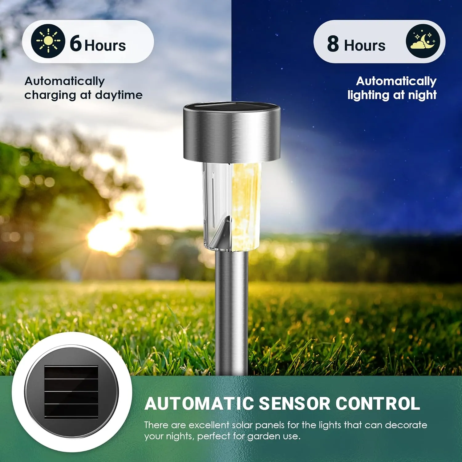 GIGALUMI Solar Lights Outdoor Waterproof, 12 Pack, Stainless Steel LED Solar Garden Lights for Patio, Lawn, Yard and Landscape, Garden Decor Patio Decor,Warm White
