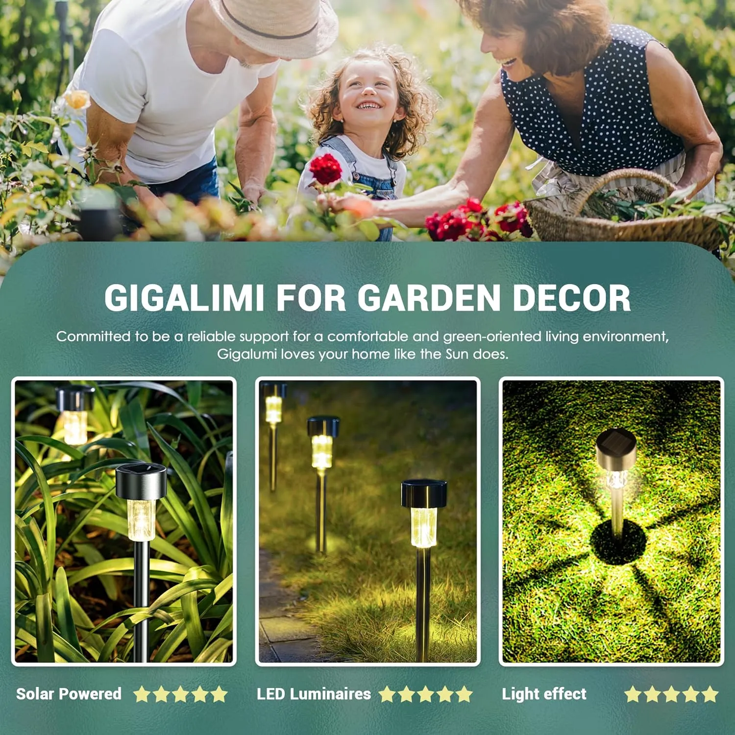 GIGALUMI Solar Lights Outdoor Waterproof, 12 Pack, Stainless Steel LED Solar Garden Lights for Patio, Lawn, Yard and Landscape, Garden Decor Patio Decor,Warm White