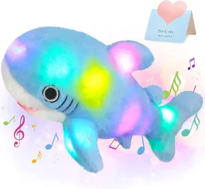 Glow Guards 16'' Light up Musical Shark Stuffed Animal Ocean Life Plush Toy Pillow with LED Night Lights Lullabies Glow Singing Birthday Children's Day for Toddler Kids, Blue
