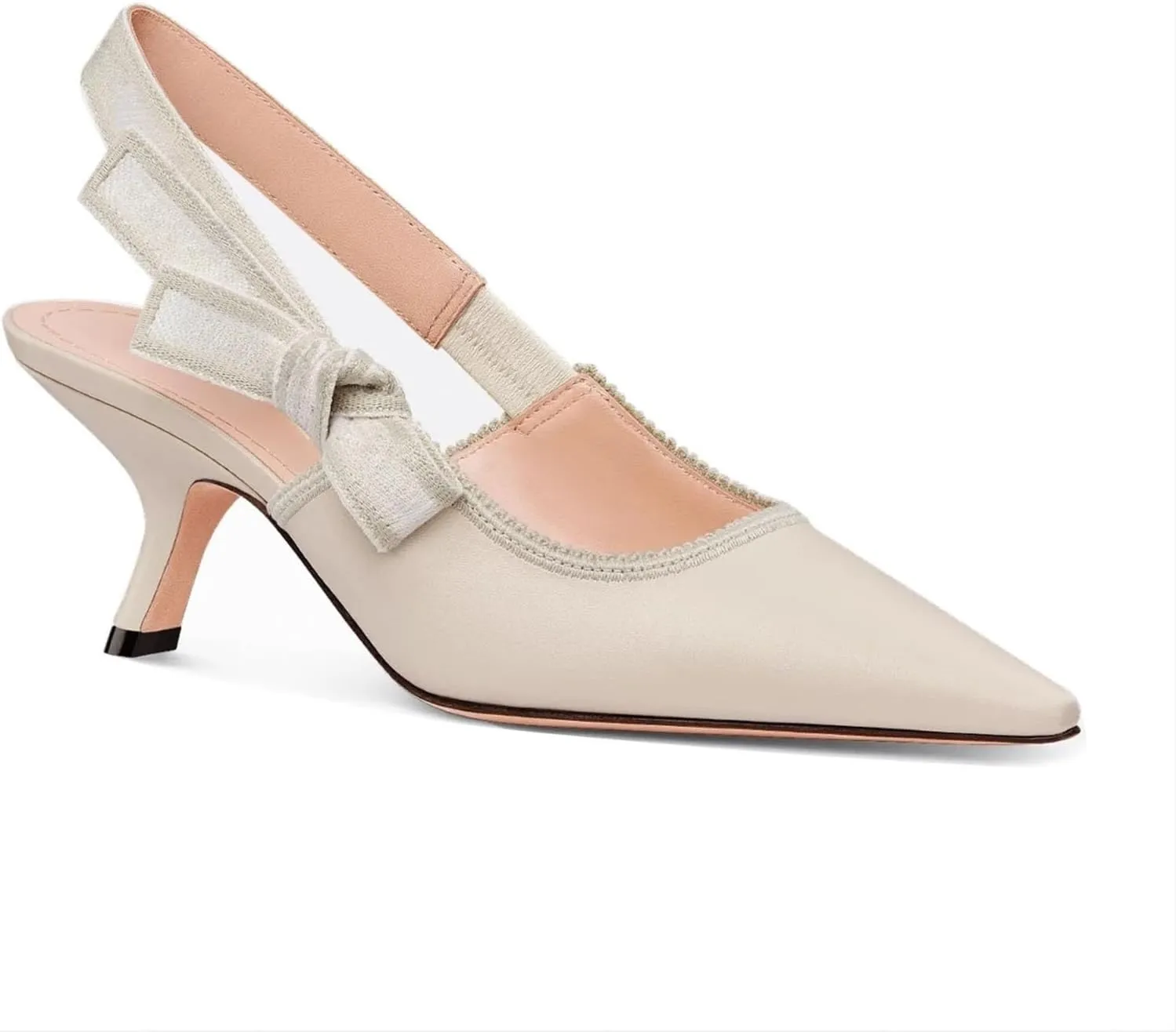 Goolita Pointed Closed Toe Embroidered Slingback Heels for Women, Bow Kitten Heels Mesh Pumps Backless Party Bridal Shoes for Wedding