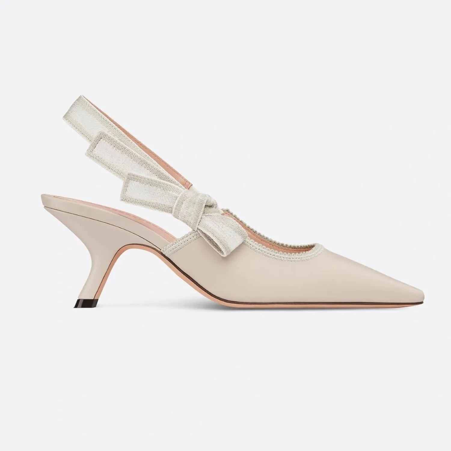 Goolita Pointed Closed Toe Embroidered Slingback Heels for Women, Bow Kitten Heels Mesh Pumps Backless Party Bridal Shoes for Wedding