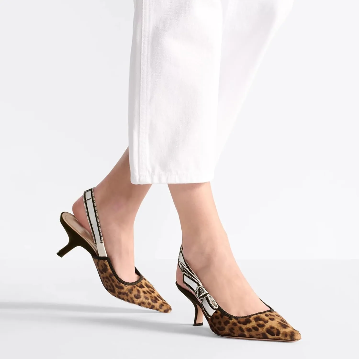 Goolita Pointed Closed Toe Embroidered Slingback Heels for Women, Bow Kitten Heels Mesh Pumps Backless Party Bridal Shoes for Wedding