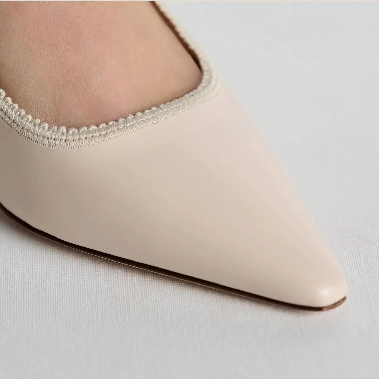 Goolita Pointed Closed Toe Embroidered Slingback Heels for Women, Bow Kitten Heels Mesh Pumps Backless Party Bridal Shoes for Wedding