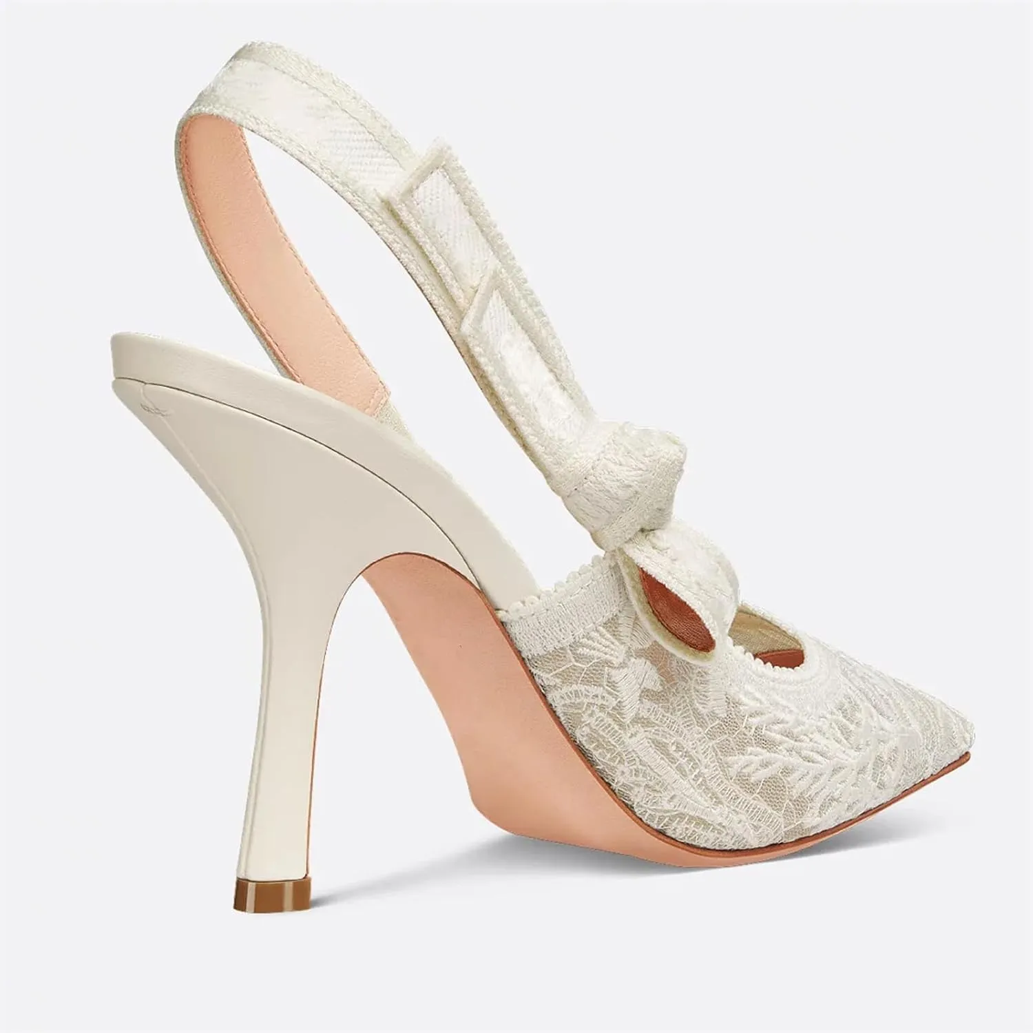 Goolita Pointed Closed Toe Pearl Slingback Heels for Women, Mesh Bow Evening Pump Stiletto High Heels Backless Party Bridal Shoes for Wedding