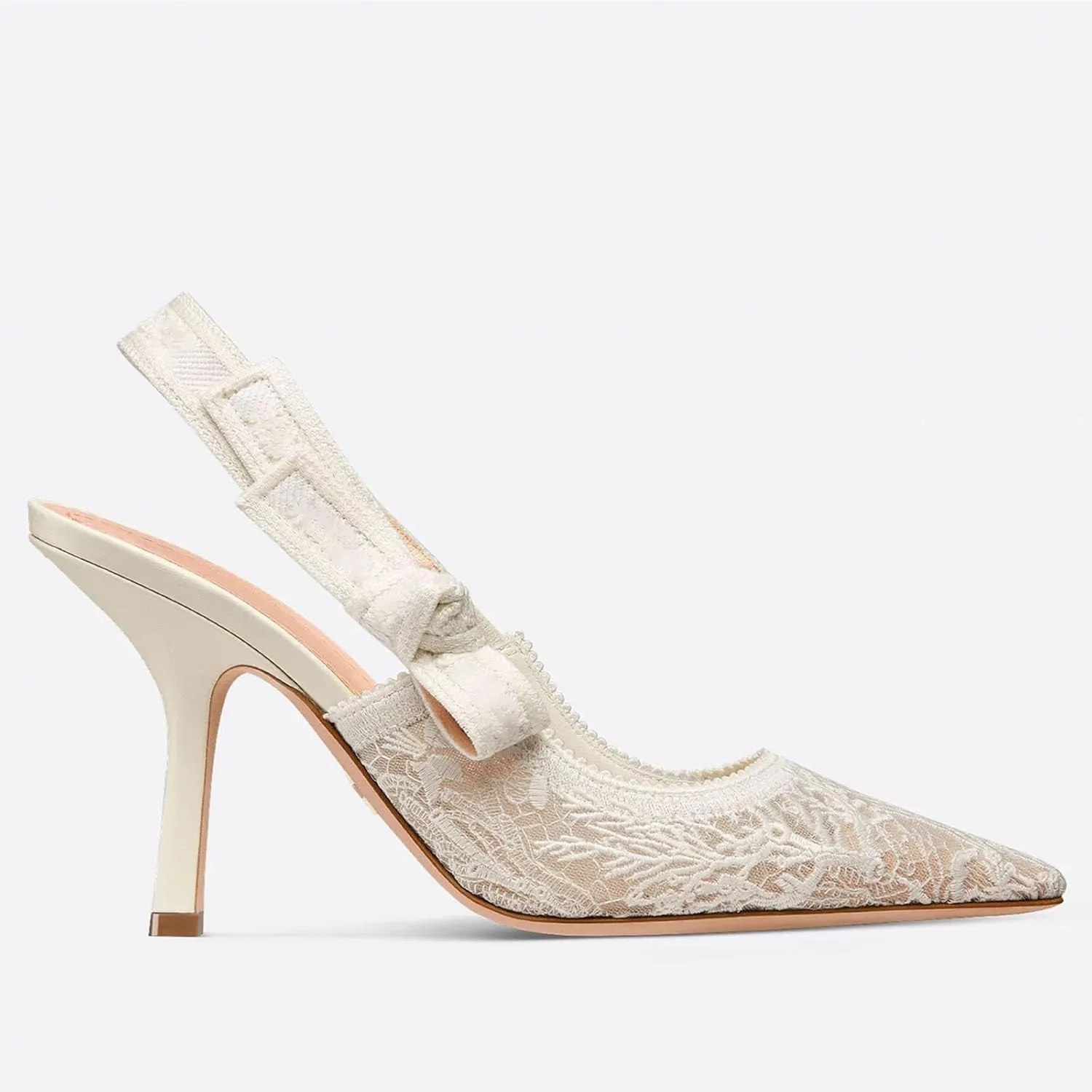 Goolita Pointed Closed Toe Pearl Slingback Heels for Women, Mesh Bow Evening Pump Stiletto High Heels Backless Party Bridal Shoes for Wedding