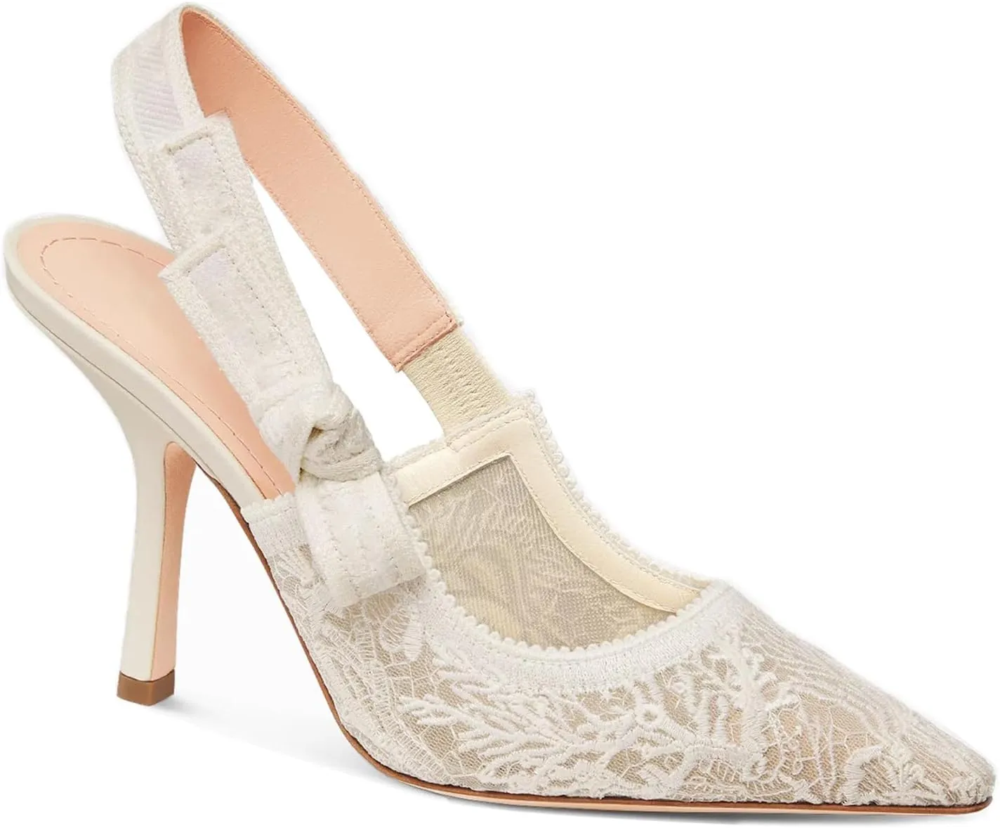 Goolita Pointed Closed Toe Pearl Slingback Heels for Women, Mesh Bow Evening Pump Stiletto High Heels Backless Party Bridal Shoes for Wedding