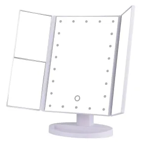 Gorgeous LED Makeup Mirror with 22 LED Light 3 Modes Light 10X 3X Magnifying Trifold Table Mirror Touch Screen 180 Degree Rotation Cosmetics Home Travel Party Out Makeup Mirror (White)