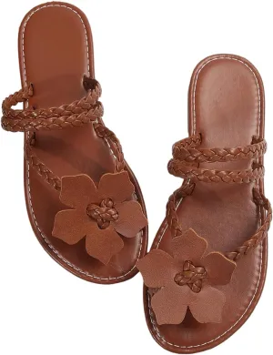 GORGLITTER Women's Flower Strappy Flat Sandals Toe Ring Braided Open Toe Summer Thong Sandals Flip Flops 2025