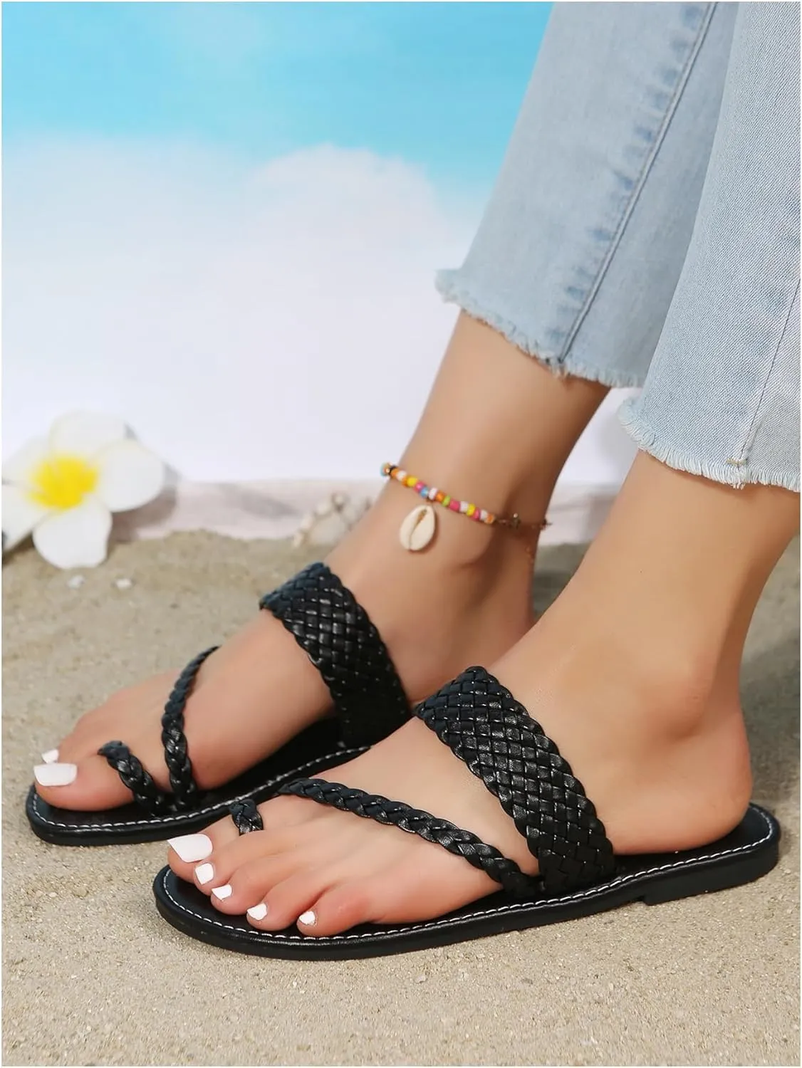 GORGLITTER Women's Leopard Cheetah Print Flat Sandals Y2K Open Toe Strappy Toe Ring Slides Flip Flops