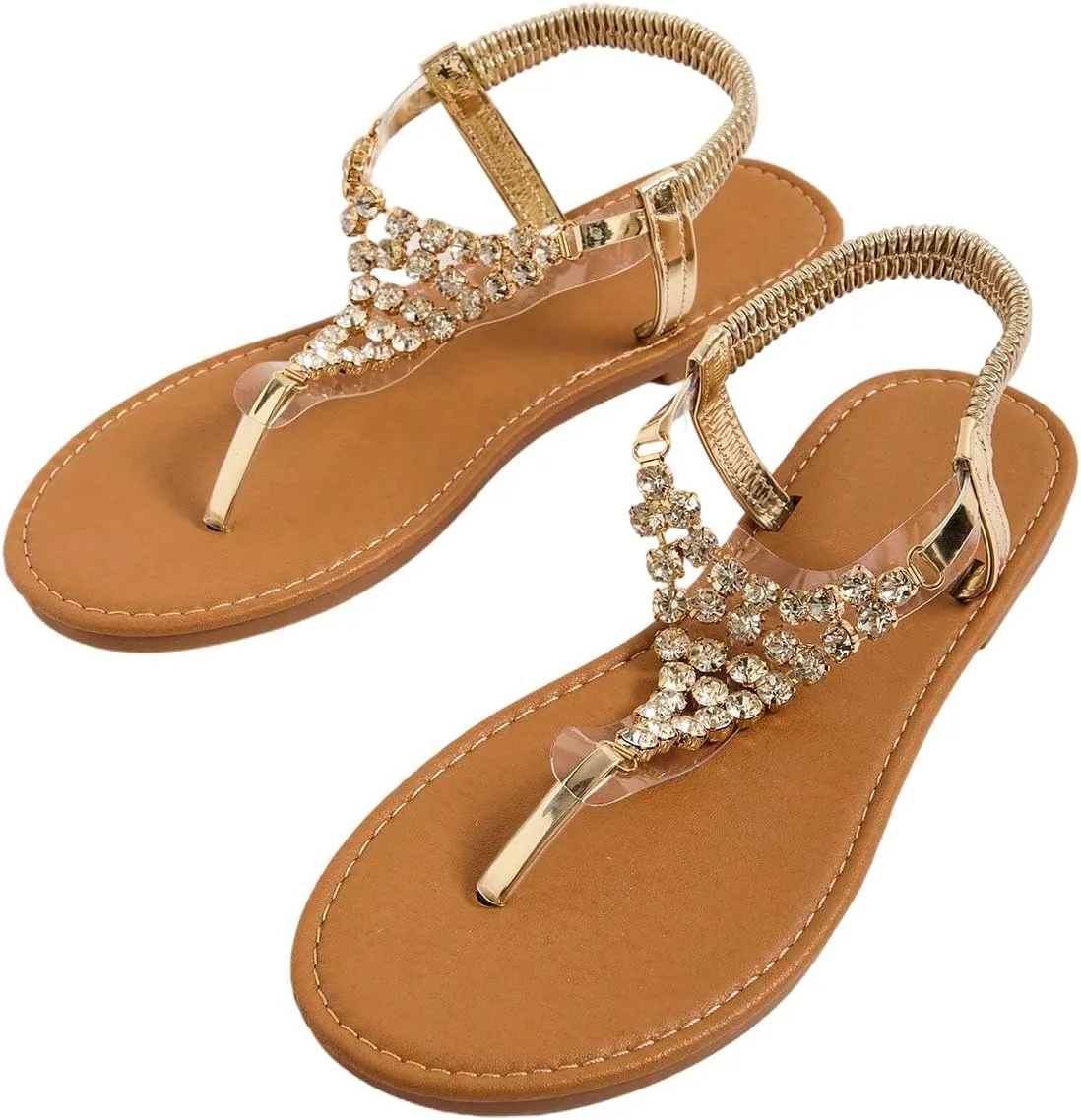 GORGLITTER Women's Rhinestone Sparkly Open Toe Flat Sandals Summer Dressy Flip Flops Slide Sandals