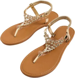 GORGLITTER Women's Rhinestone Sparkly Open Toe Flat Sandals Summer Dressy Flip Flops Slide Sandals
