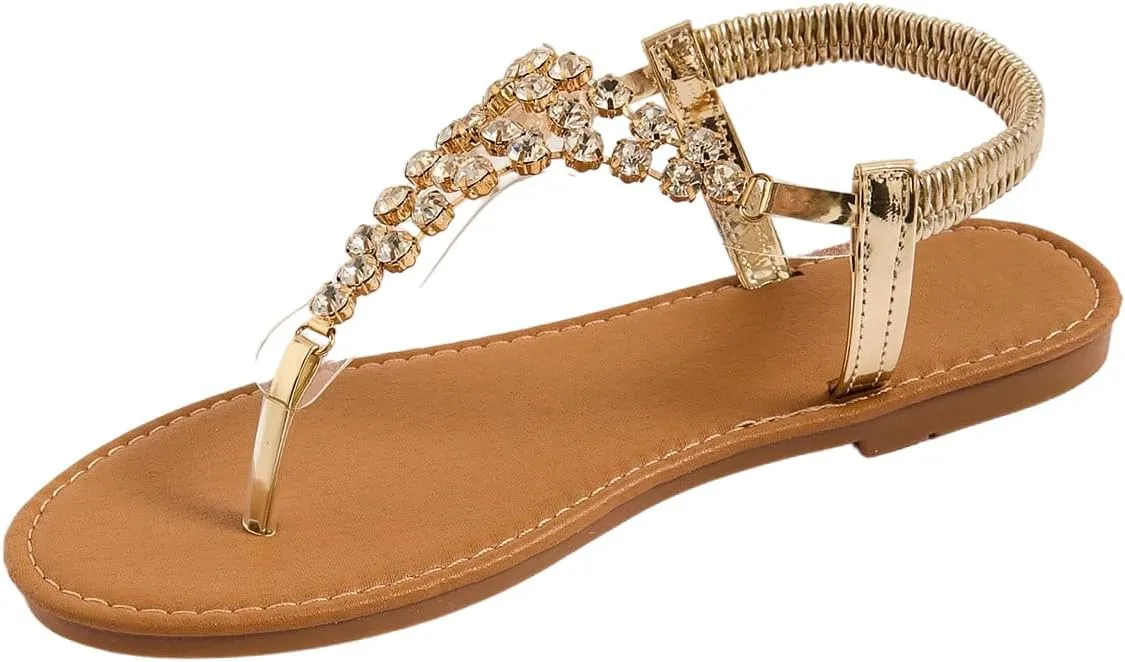 GORGLITTER Women's Rhinestone Sparkly Open Toe Flat Sandals Summer Dressy Flip Flops Slide Sandals