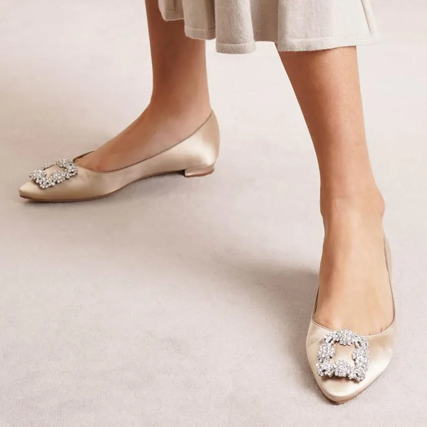 Hangisi flat champagne satin ballerinas