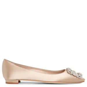 Hangisi flat champagne satin ballerinas