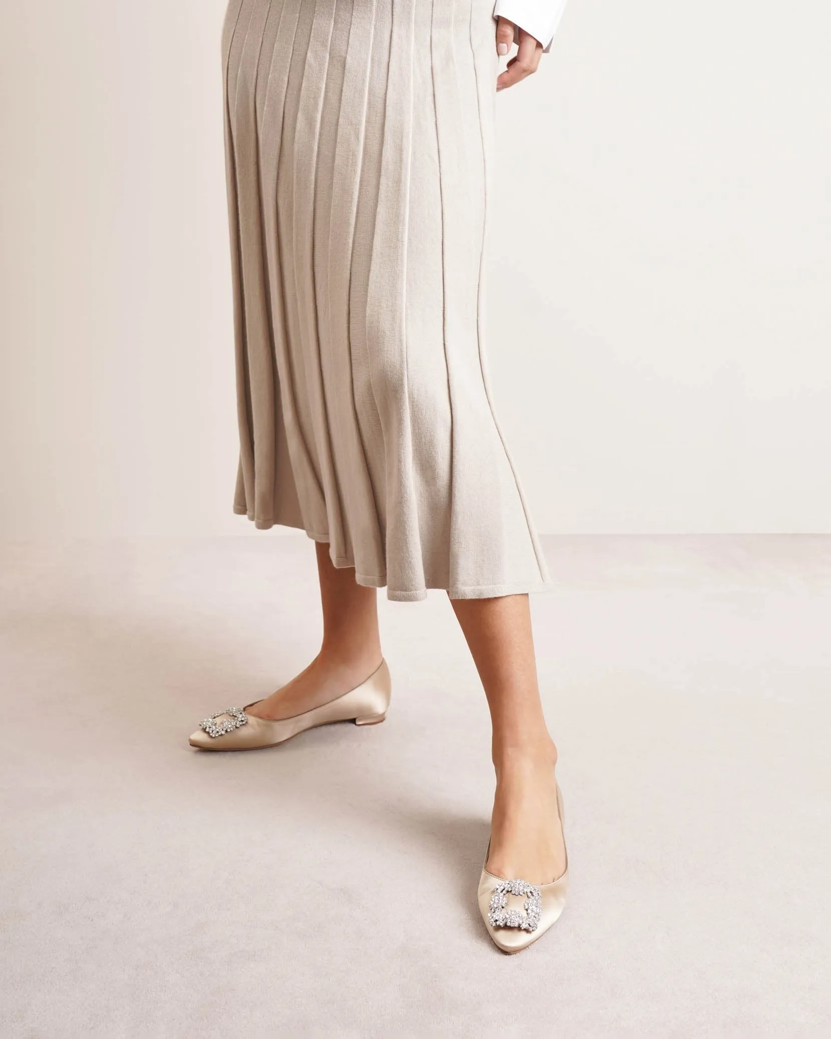 Hangisi flat champagne satin ballerinas
