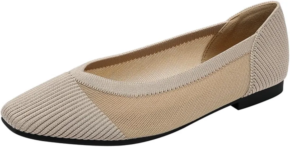 HROYL Women's Mesh Ballet Flats Shoes Square Toe Comfortable Dressy Slip On Knit Ballet Flat Model XTZ-F308-YS