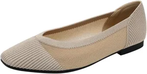 HROYL Women's Mesh Ballet Flats Shoes Square Toe Comfortable Dressy Slip On Knit Ballet Flat Model XTZ-F308-YS