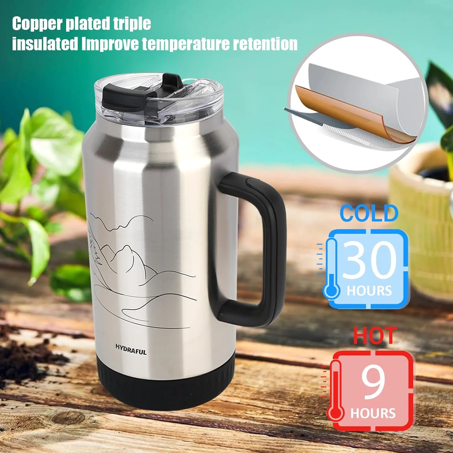 Hydraful 64 oz Tumbler with Handle and Straw - 100% Leak-Proof - Insulated Cup Reusable Stainless Steel Large Water Bottle Travel Mug for Gym, Hiking, and Camping - Gifts for Women Men Him Her