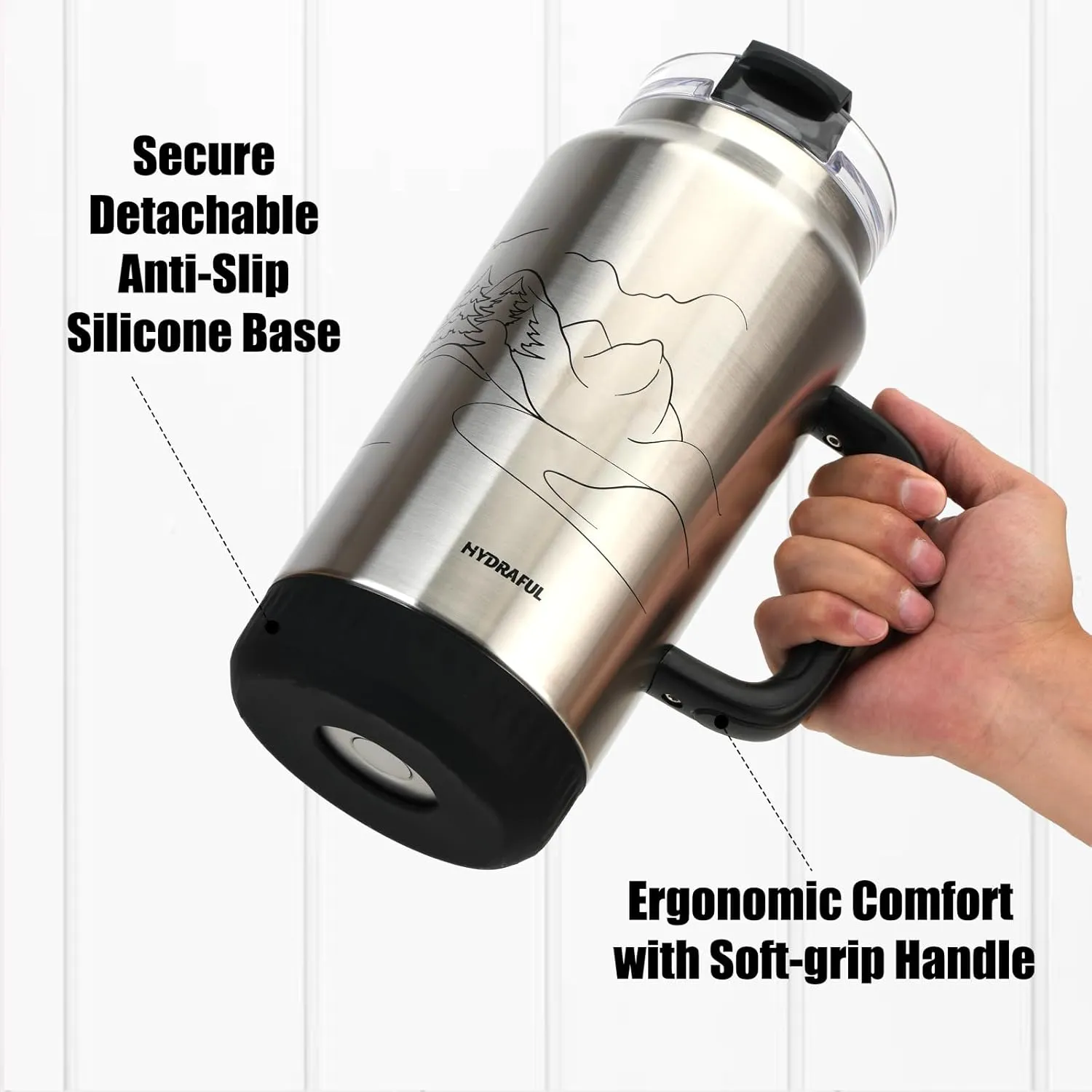 Hydraful 64 oz Tumbler with Handle and Straw - 100% Leak-Proof - Insulated Cup Reusable Stainless Steel Large Water Bottle Travel Mug for Gym, Hiking, and Camping - Gifts for Women Men Him Her