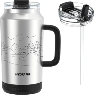 Hydraful 64 oz Tumbler with Handle and Straw - 100% Leak-Proof - Insulated Cup Reusable Stainless Steel Large Water Bottle Travel Mug for Gym, Hiking, and Camping - Gifts for Women Men Him Her