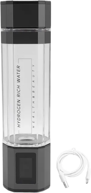 Hydrogen Water Bottle 300ml 5000ppb PCTG Type C 5V Portable Hydrogen Rich Water Generator Cup, Hydrogen Water Cup for Exercise, Travel, Home, Office (Silver Black)